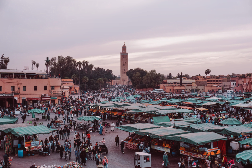 Jemaa el-Fnaa square with the Koutoubia minaret behind