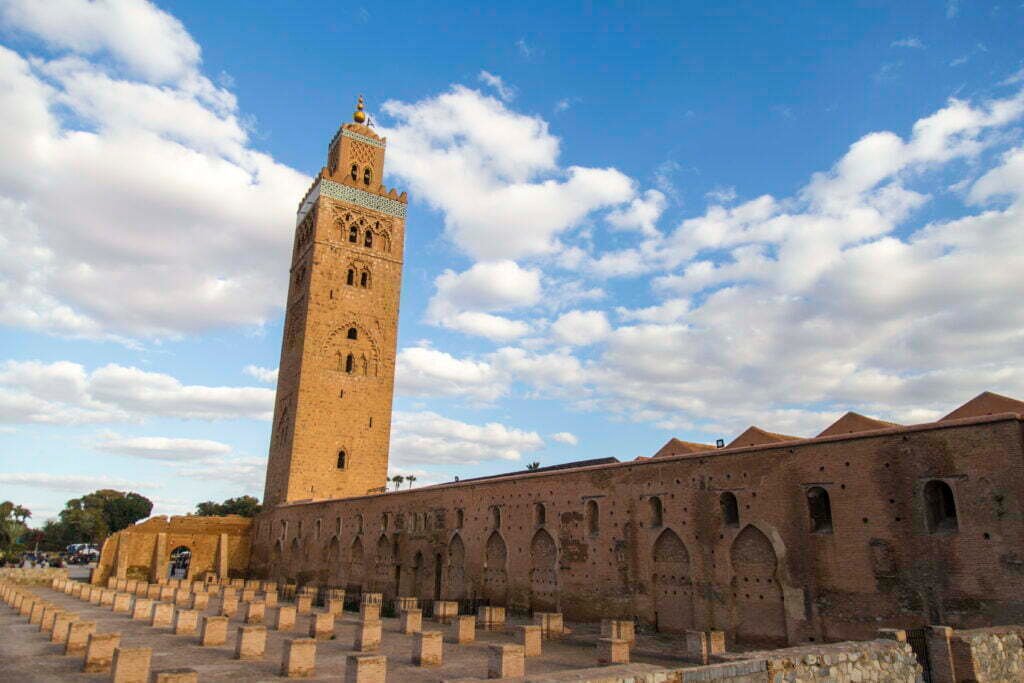 Koutoubia minaret and the ruins of the old mosque in Marrakech