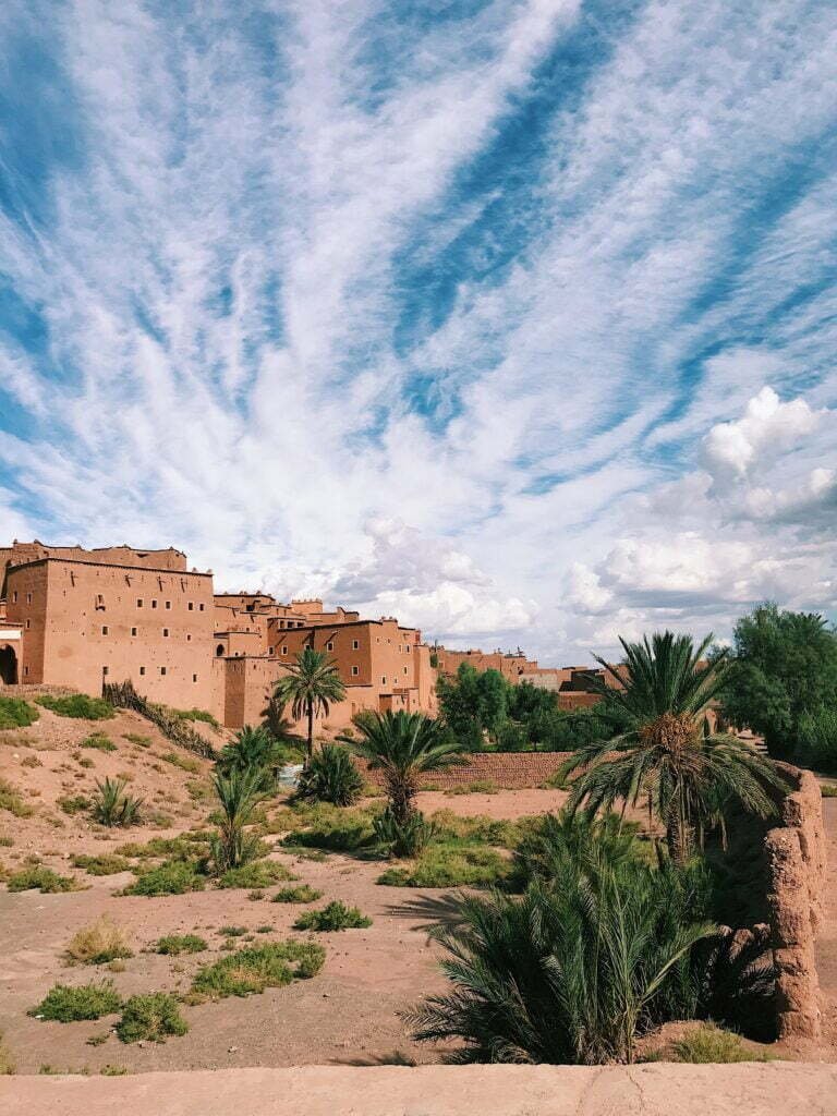 Kasbah walls beside a palm grove in southern Morocco
