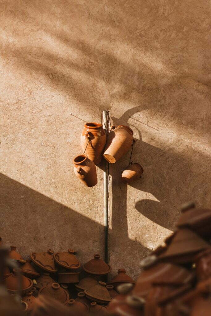 Shadow and sunlight on a clay wall in a Moroccan kasbah