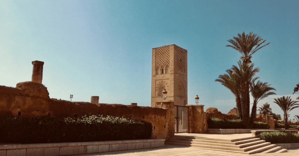 Hassan Tower and palm trees in Rabat