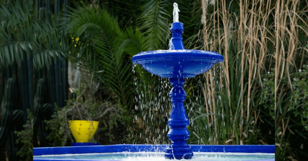 Blue fountain in the Majorelle Garden in Marrakech
