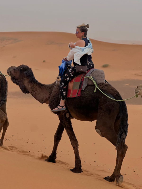Traveler on a camel ride in the Sahara Desert