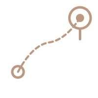 Illustration of a curved dotted path connecting two circular nodes, suggesting a journey or route.