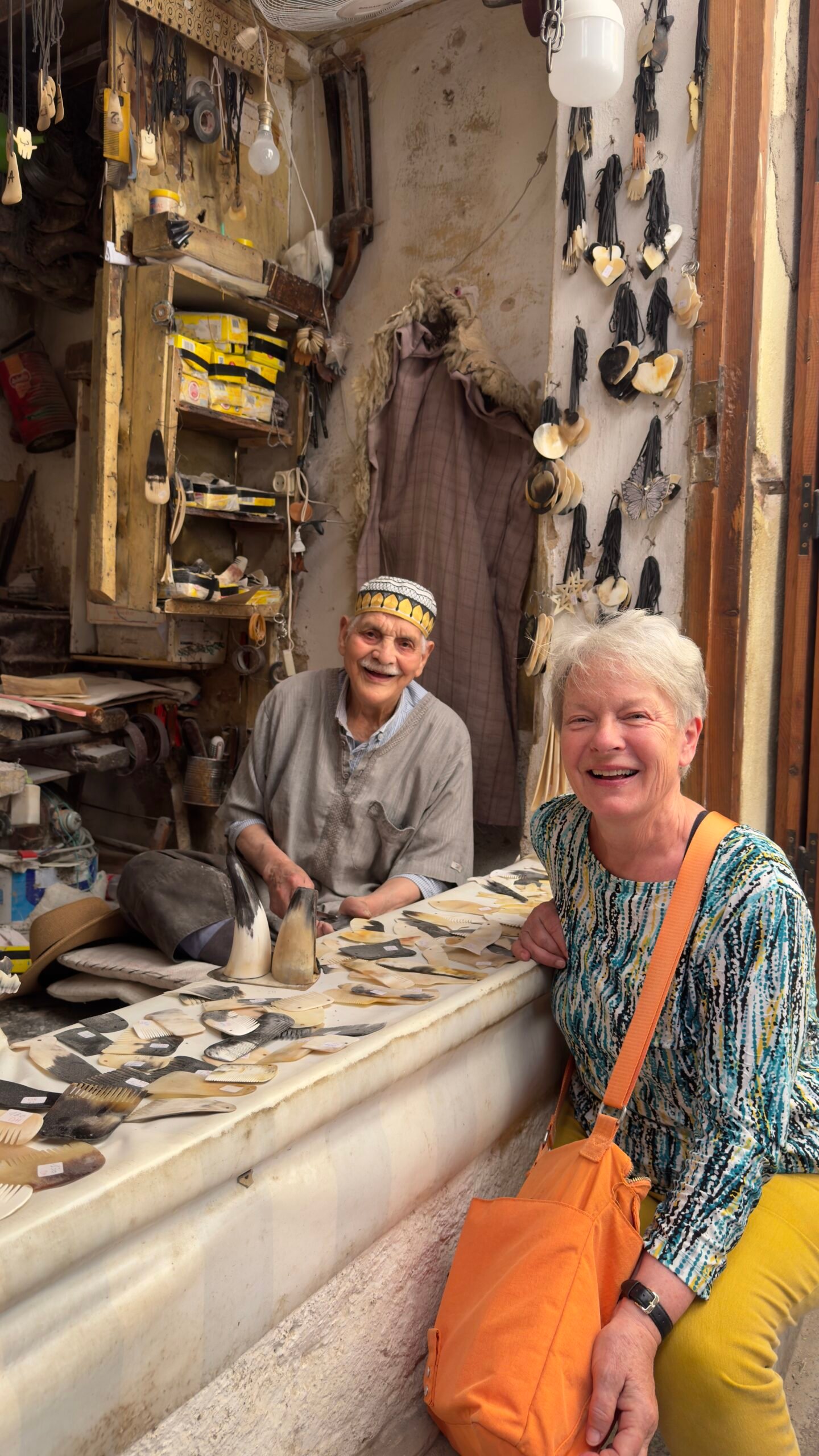 Moroccan artisans making combs out bones and animals horns.
