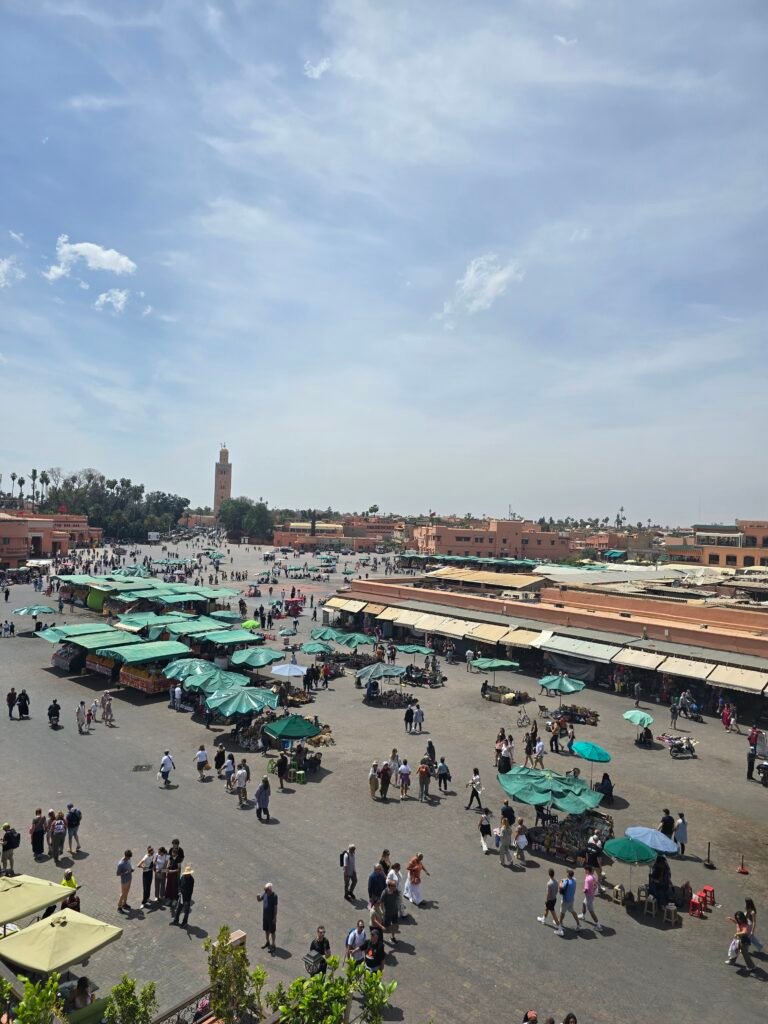 Jemaa el-Fnaa square and the Koutoubia minaret in Marrakech