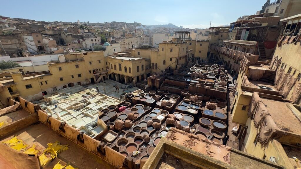 Chouara Tannery in Fez seen from a terrace above
