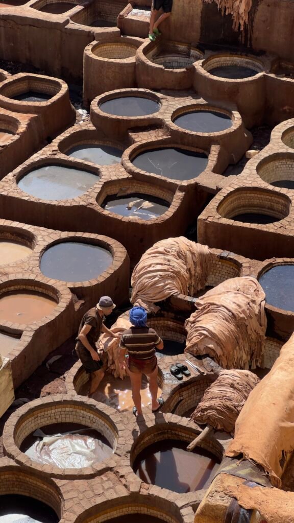 Dye vats at the Chouara Tannery in the Fez medina